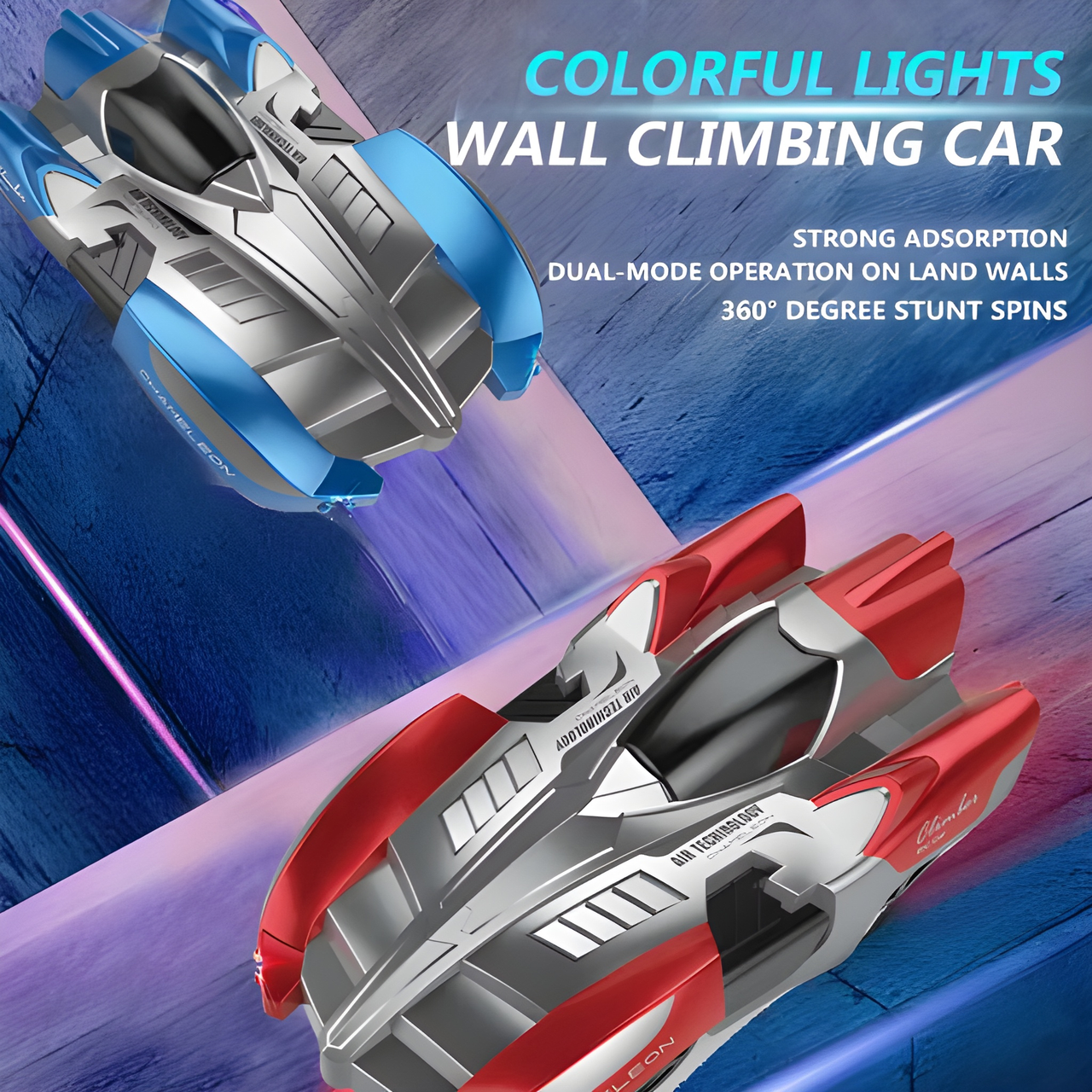 REMOTE CONTROL WALL CLIMBING CAR WITH 360° SPINS WITH LED LIGHTS