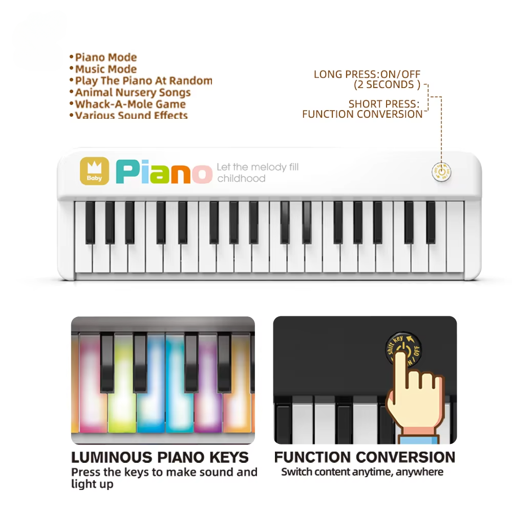 EDUCATIONAL BABY PIANO WITH 37 SIMULATED KEYS