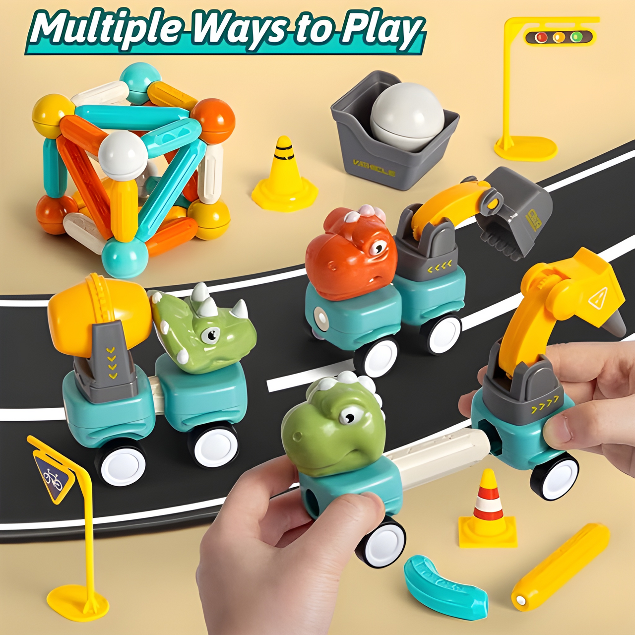 DIY MAGNETIC RODS DINOSAUR CONSTRUCTION TRUCK TOY - 58PCS