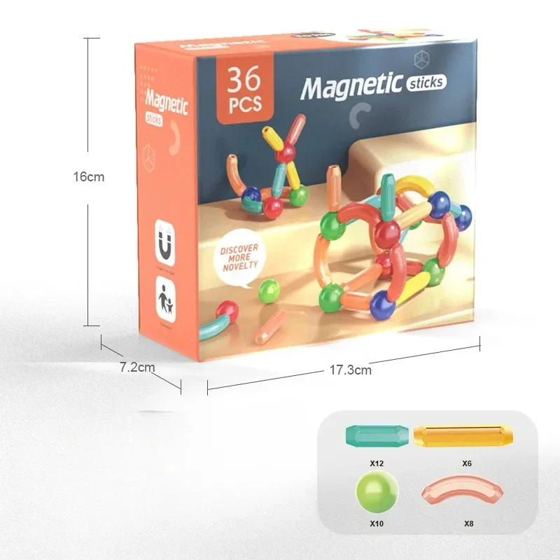 MAGNETIC STICK BUILDING BLOCKS SET 36 PCS - MULTI COLOR
