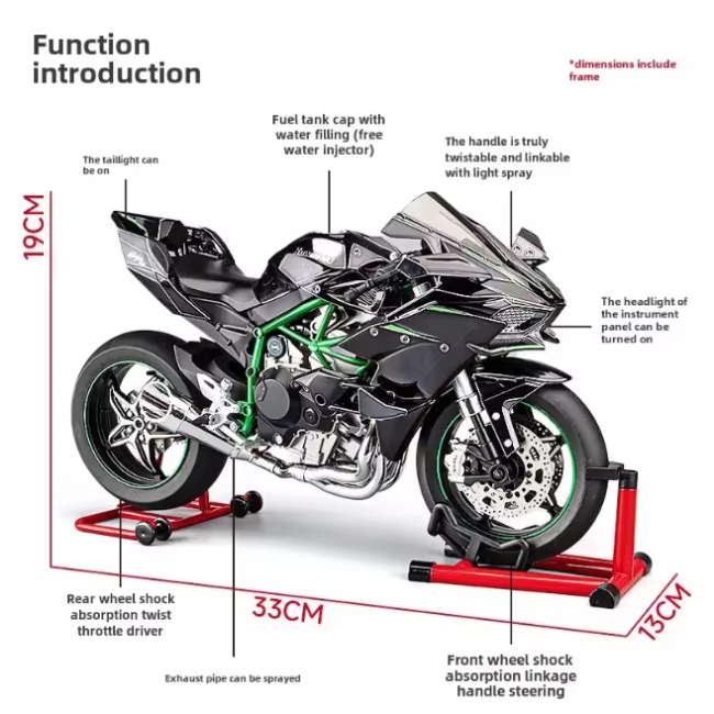1:6 DIECAST KAWASAKI NINJA H2R BOOTABLE SPRAY MODEL BIKE