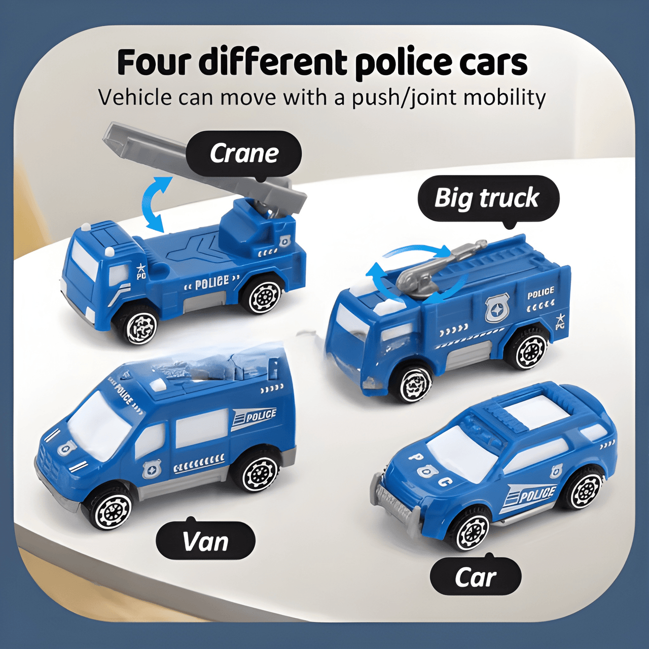 POLICE TRANSPORT TRUCK TOY WITH 4 MINI POLICE CARS