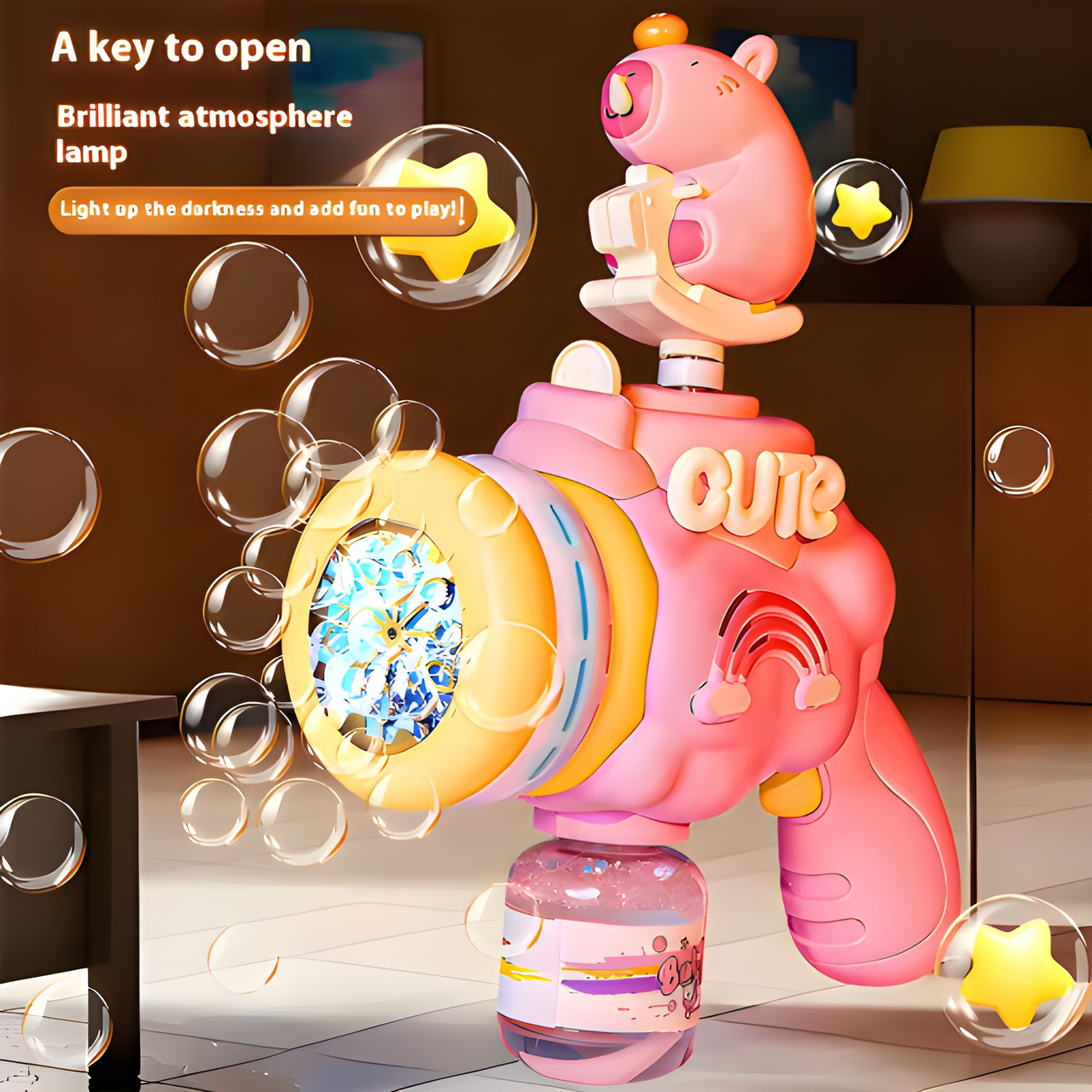 ELECTRIC BEAR BUBBLE GUN WITH LED ATMOSPHERE LIGHT