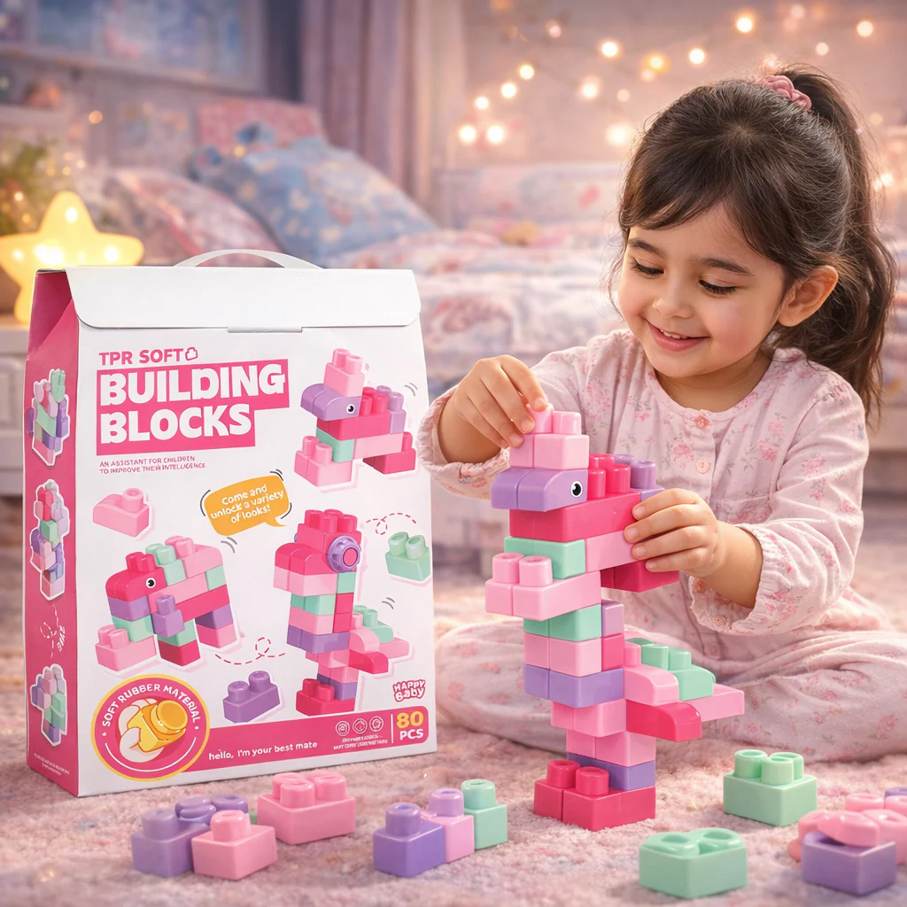 80 PCS SOFT RUBBER BUILDING BLOCKS SET – CREATIVE LEARNING BLOCKS