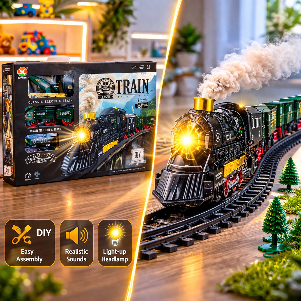 CLASSIC ELECTRIC TRAIN SET – DIY LIGHT & SMOKE TRAIN ADVENTURE