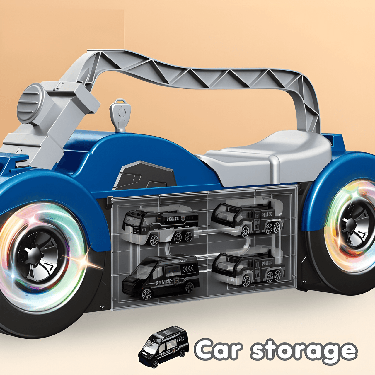 POLICE TRANSPORT TRUCK TOY WITH 4 MINI POLICE CARS