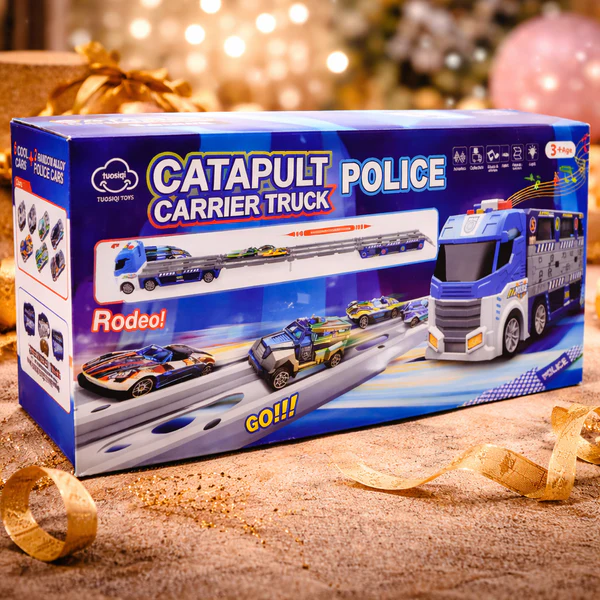CATAPUL POLICE CARRIER TRUCK WITH 8 METAL CARS
