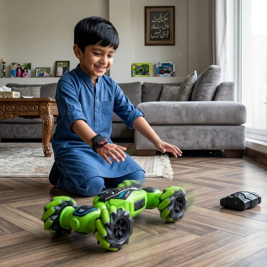 R/C HAND CONTROL STUNT CAR WITH SMOKE LIGHTS & 2.4GHZ CONTROL