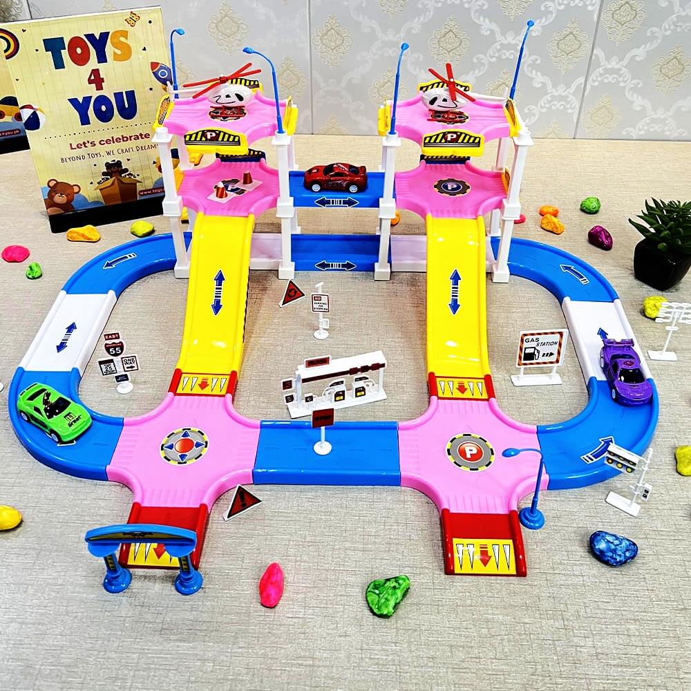 GIRLS CAR & HELICOPTER PARKING TRACK - 72 PCS