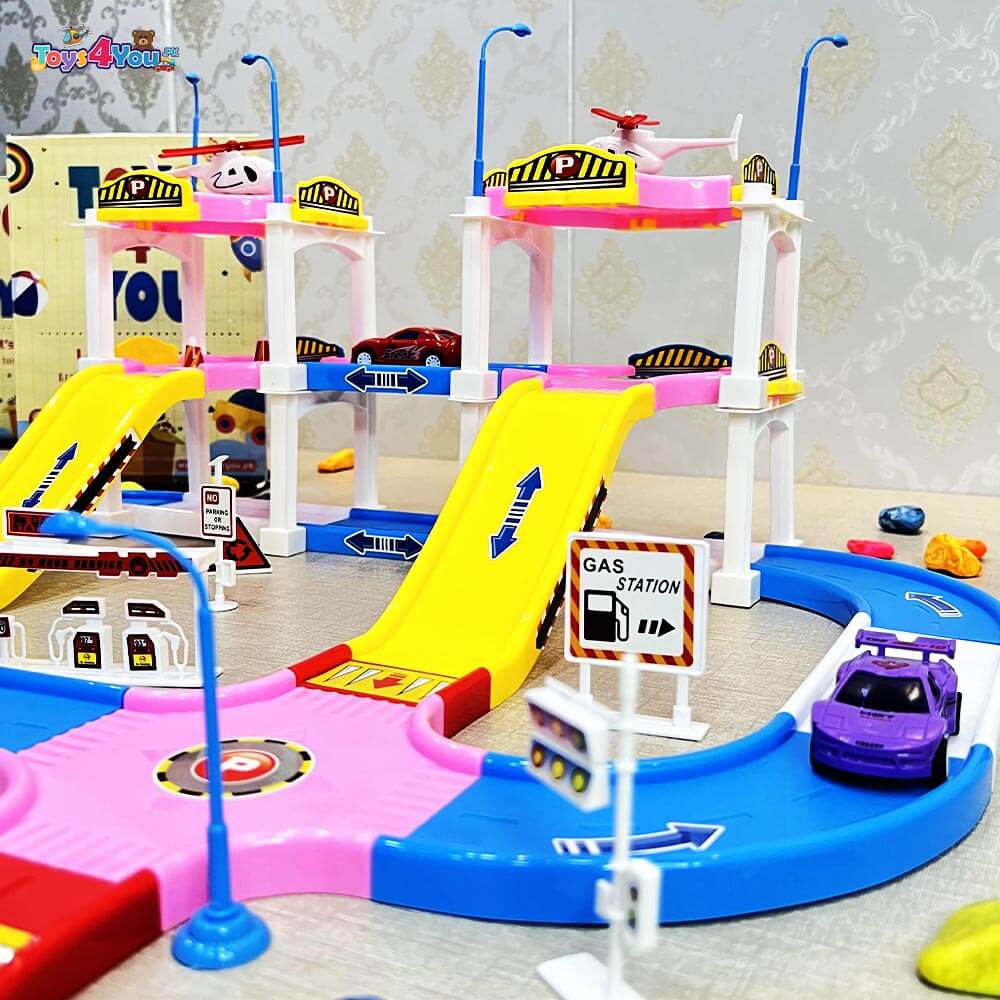 GIRLS CAR & HELICOPTER PARKING TRACK - 72 PCS