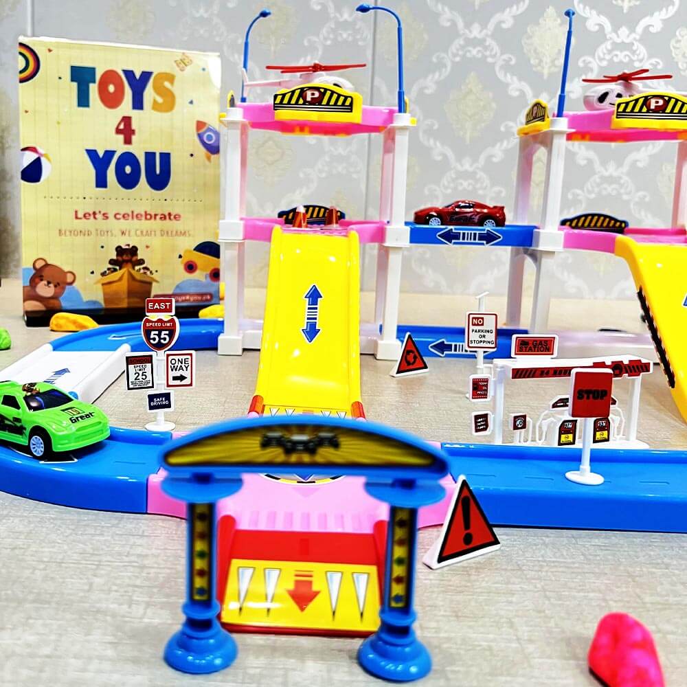 GIRLS CAR & HELICOPTER PARKING TRACK - 72 PCS