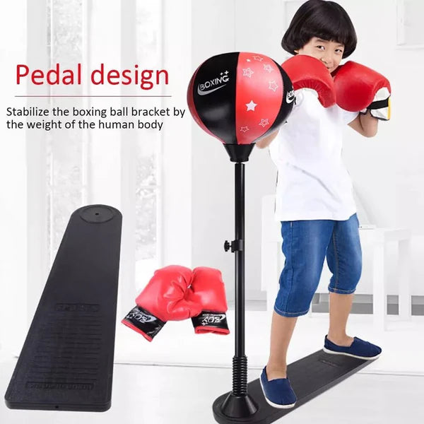 KIDS BOXING STAND GLOVES & PUMP (HEIGHT-ADJUSTABLE)